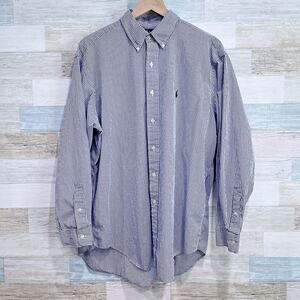 Ralph Lauren Yarmouth Button Down Shirt Blue White Gingham Cotton Mens 16.5 34